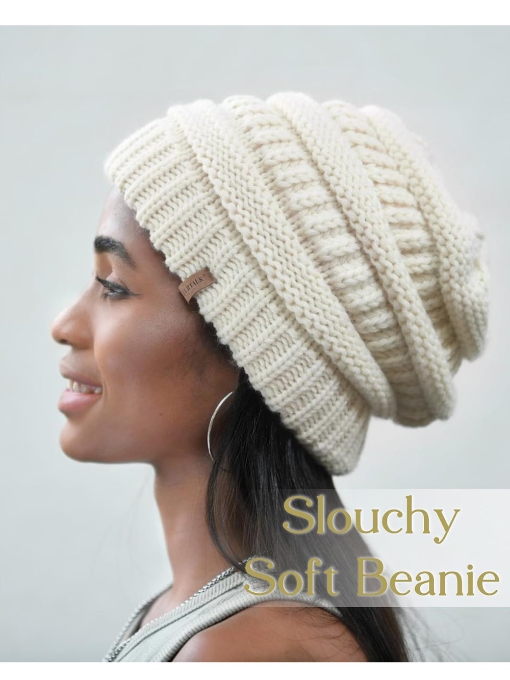 Furtalk Slouchy Soft Beanie - Cream Knit Hat